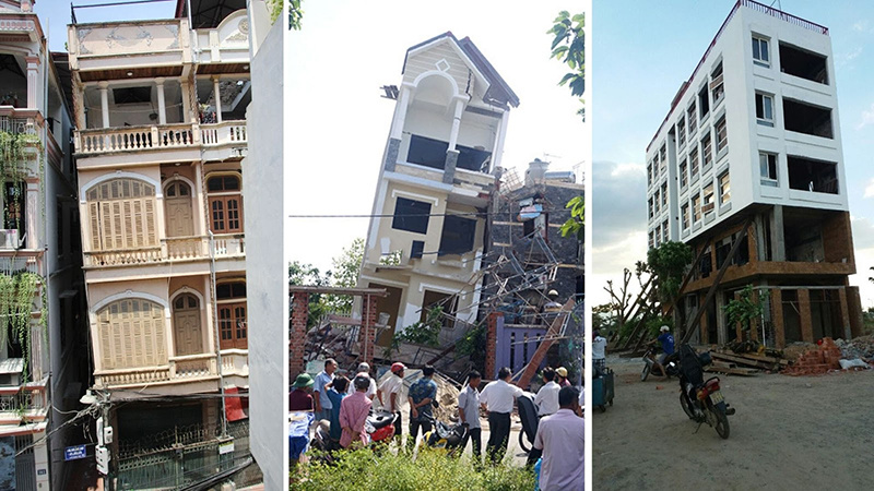 Dịch vụ chuyên xử lý lún nghiêng nhà ở và nhà xưởng hiệu quả 1 Công trình bị nghiêng lún